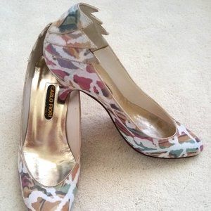 Vintage 80s CARLO FIORI Heels -  All-Leather Multi-Color - Size 5.